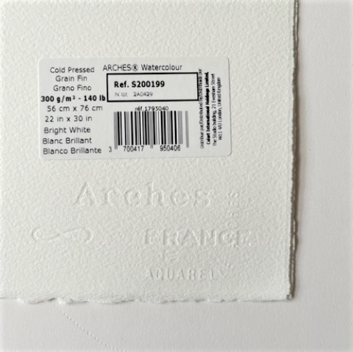 2x Arches watercolor sheet 300g/m² 56x76cm 100% cotton, Light white,  fine grain