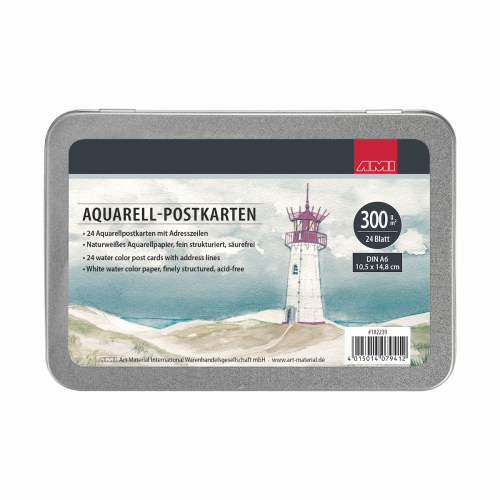 AMI Aquarell-Postkartenblock 300 g/m² DIN A6 (24 Blatt)