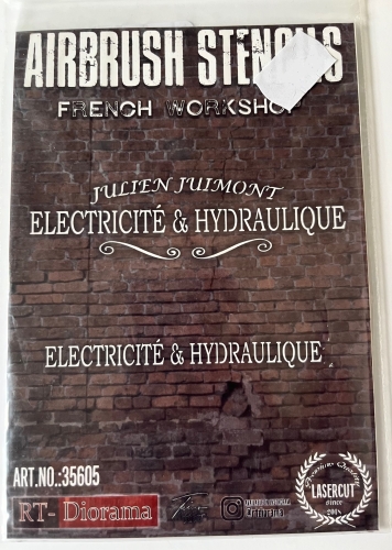 Airbrush Schablone French Workshop Schriftzug "Electricite & Hydraulique" 14,5x10 cm
