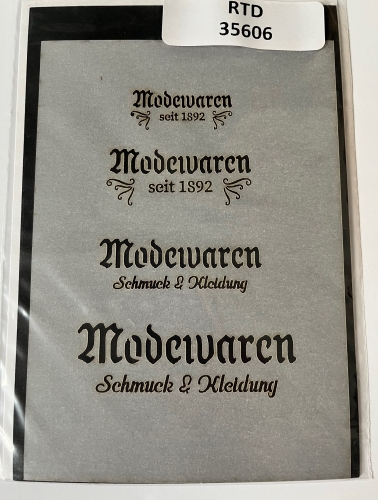 Preview: Airbrush Schablone German Fashion Salon Schriftzug "Modewaren" 14,5x10 cm