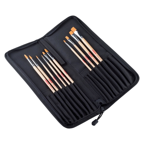 Oil and acrylic brush set with organizer - polyester (incl. 10 brushes)
