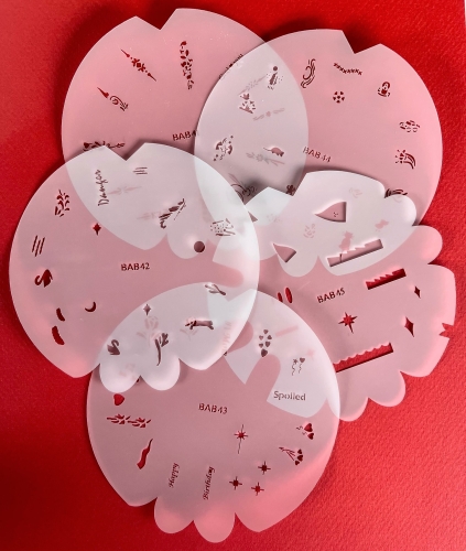 BABSET1 Badger finder nails and modeling airbrush stencils set 5 pieces