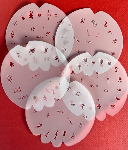 BABSET4 Badger finder nails and model airbrush stencils set 5 pieces 
