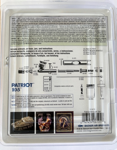 Badger Patriot 105CS airbrush gun set incl. 1x air hose, 2x paint pots, nozzle