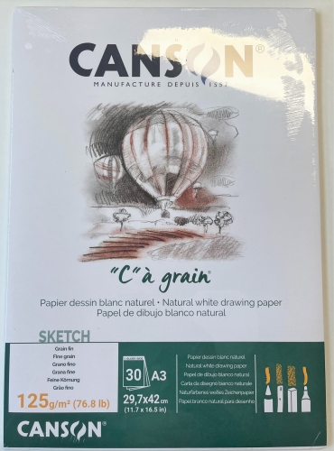 Canson „C“ à grain Zeichenpapier A3 125g/m² (30 Blatt) natürlich weiß