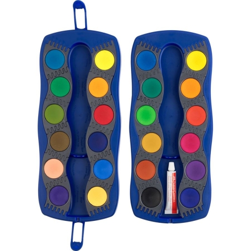 Preview: Faber-Castell Wassermalkasten, Connector Deckfarbkasten, blau, 12 Farben inkl. Deckweiß