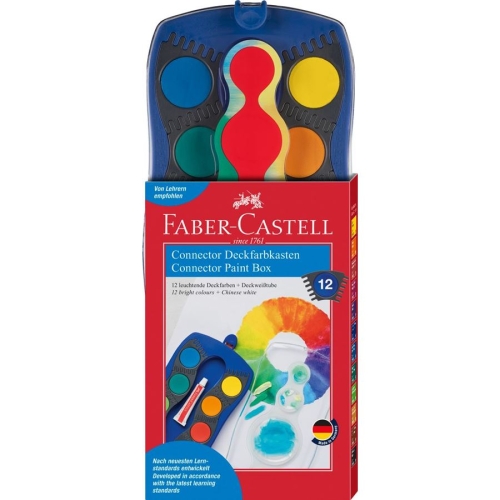 Faber-Castell watercolor box, Connector opaque paint box, blue, 12 colors incl. opaque white