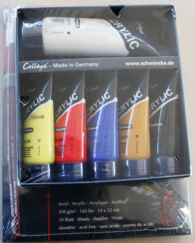 Schmincke College Set 5 x 75 ml,1 x 200 ml+Block+2 Pinsel