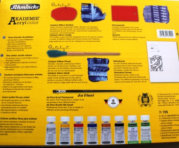 Preview: Schmincke Acrylset bestehend aus 6 Acrylfarben,2 x Hilfsmittel