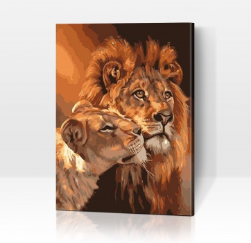 Löwe und Löwin 40x50cm ohne Rahmen