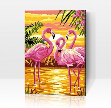Rosa Flamingo, Sonnenuntergang 40 x 50 cm ohne Rahmen