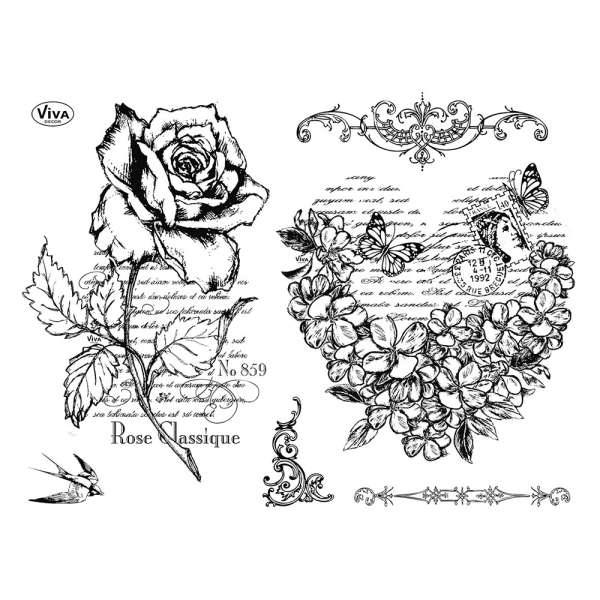 Viva Decor Silikonstempel Blumenherz & Rose 14 X 18 cm
