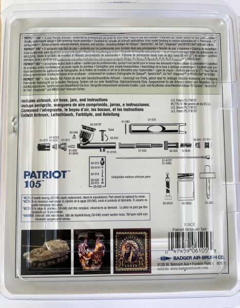 Badger Patriot 105CS airbrush gun set incl. 1x air hose, 2x paint pots, nozzle
