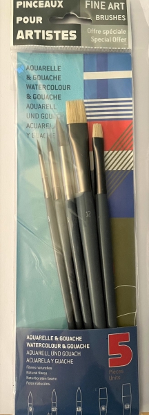 FineArt Aquarell und Gouche Pinsel Set 5-teilig