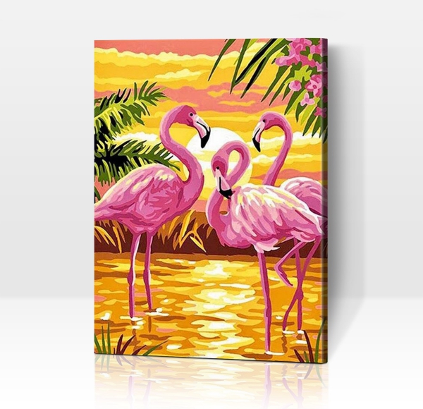 pink flamingo and sunset